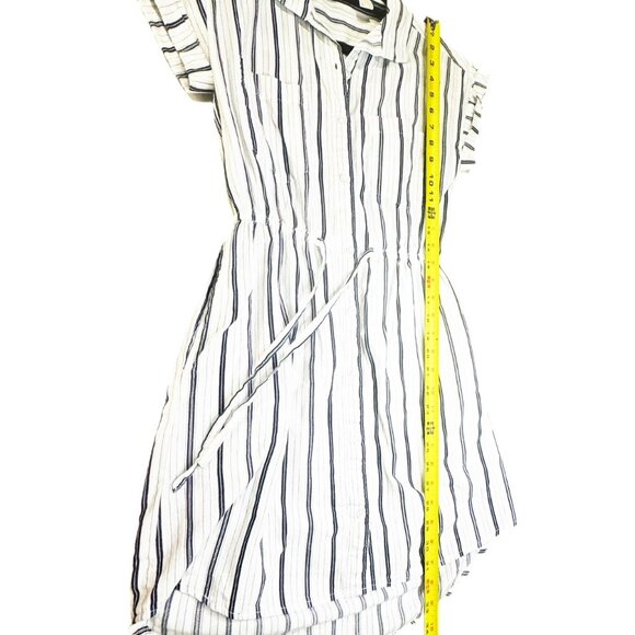 Forever 21 Mini Shirtdress Striped Short Sleeve Tie Elastic Tie Waist Small - Picture 7 of 10